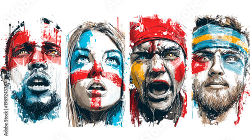 International Soccer Fans Face Paint Flags Passionate Support
