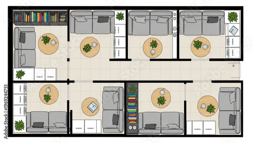 Architectural blueprint of a contemporary multi-room apartment showcasing various furniture layouts