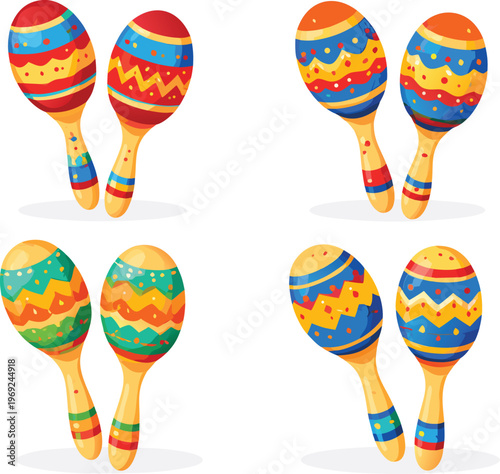 colorful maracas set musical instrument percussion maraca pairs decorative maracas with patterns vector isolated on white background