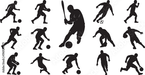 Silhouettes of Soccer Players in Various Actions and Poses
