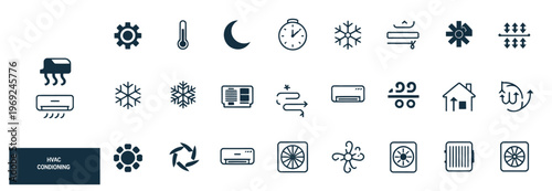 HVAC and climate control icons representing air conditioning, heating, and home comfort systems.