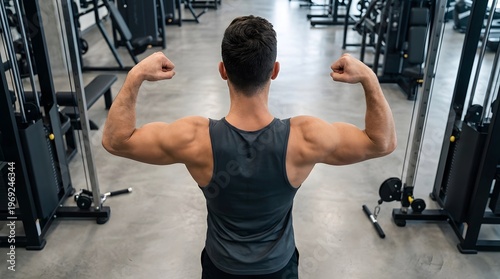Male BodyBuilder Pose with Strong Muscle in Gym, made by Ai