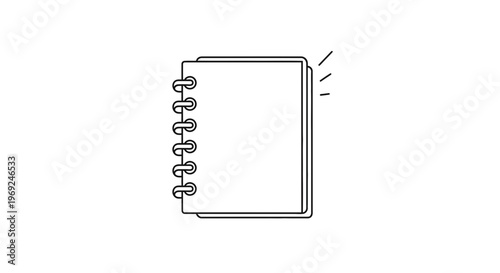 Clean line art illustration of a blank spiral-bound notepad for creative graphic design