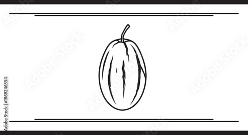 Minimalist black and white line art illustration of a classic summer fruit with an elegant