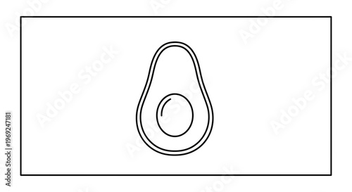 Simple line art illustration of a ripe avocado half with pit, healthy food graphic