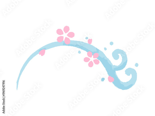 花いかだ　波に桜の花が舞い散るデザイン　水彩　イラスト