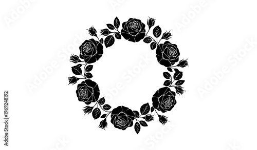 Dynamic rose silhouettes floral blooms and buds decorative vector illustration set