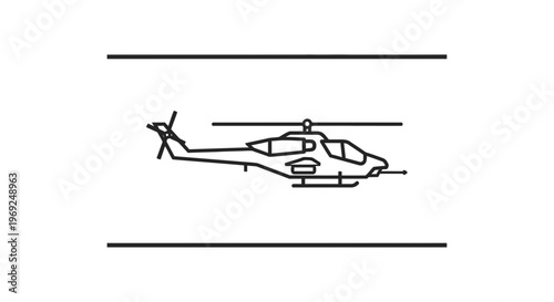 Line Art Helicopter in Flight, Aviation Icon, Military Aircraft Silhouette