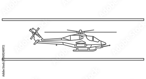 Line Art Helicopter on Runway - Vector Illustration