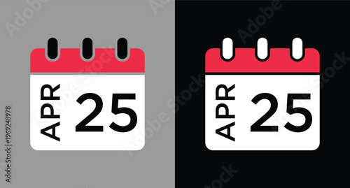 April 25 calendar icon vector
