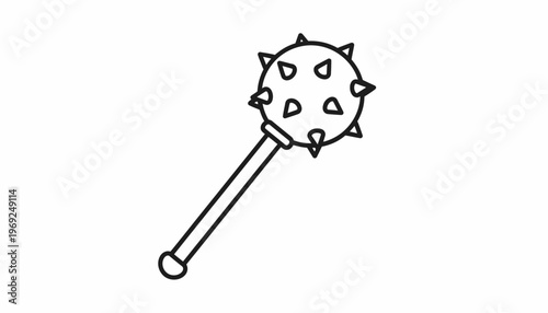 Mace Weapon Icon, Medieval Battle Flail, Spiked Ball on Stick, Vector Illustration
