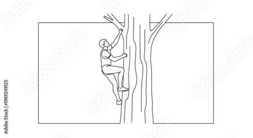 Man climbing a tree, reaching for branches, outdoor activity, healthy lifestyle