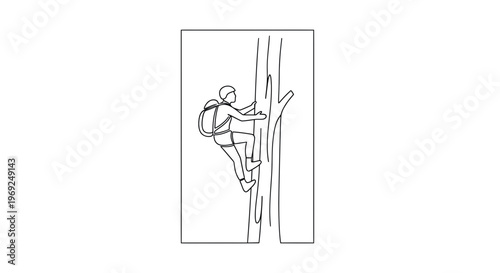 Man Climbing Tree With Backpack, Outdoor Adventure, Nature Activity