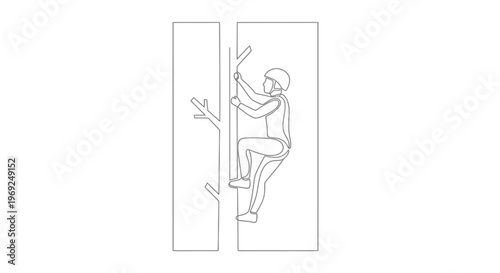 Man Climbing Tree with Rope and Harness, Outdoor Adventure, Nature Activity