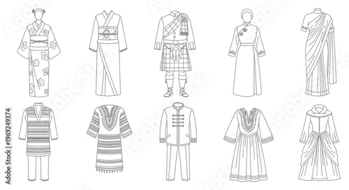 Traditional clothing from around the world vector illustrations