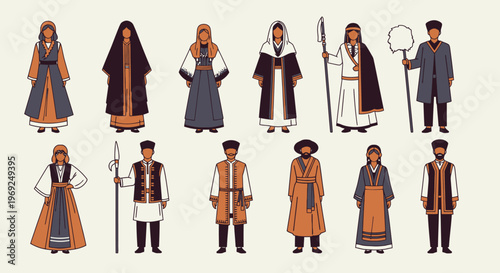 Diverse group of people in traditional and modern clothing