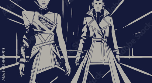 Futuristic Fashion Illustration of Two Women in Avant Garde Outfits