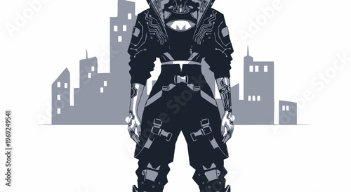 Futuristic superhero or sci fi character in black armor
