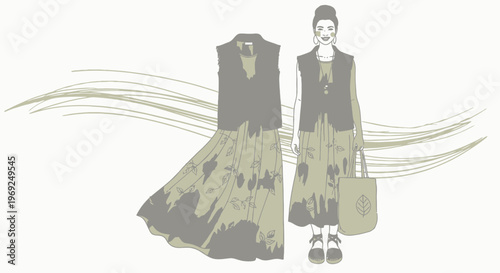Fashion illustration of woman wearing sleeveless dress