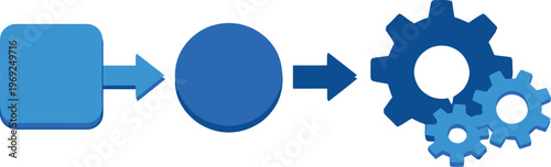 Blue workflow, process, gear icons, business process, automation symbols
