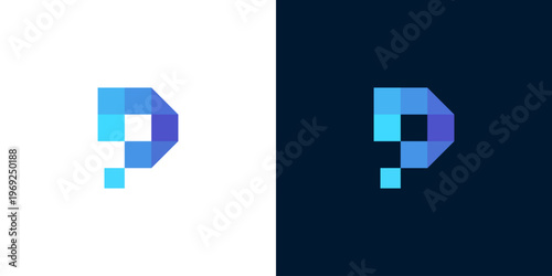 Pixelated Letter D logo in blue and teal colors, digital technology and abstract graphic design inspiration