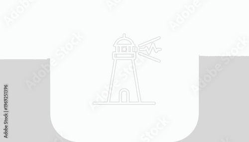 Lighthouse icon with light beam, simple line art, navigation symbol, vector illustration