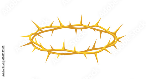 Symbolic crown of thorns made from golden sharp branches representing religious suffering and sacrifice on a clean white background.