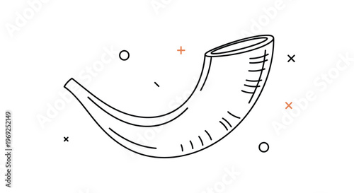 Traditional ram horn shofar used in jewish religious ceremonies for rosh hashanah and yom kippur holidays with abstract patterns.
