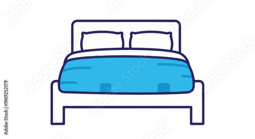 A blue and white bed with two pillows