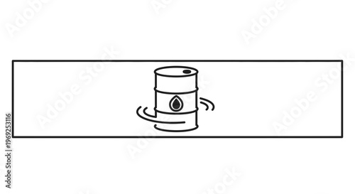 Black outline icon illustrating an oil barrel with liquid symbol and dynamic movement lines