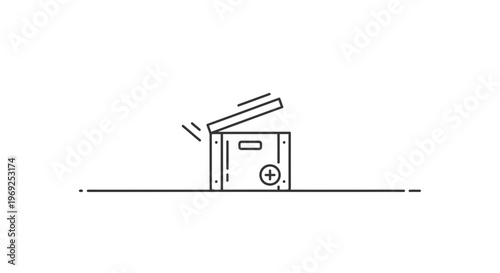 Minimalist line art illustration of an open delivery box revealing unseen contents with a positive