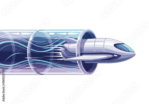 Futuristic high-speed vehicle traveling through a transparent energy tunnel illustrating advanced transportation technology