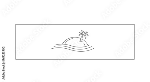 Outline vector drawing depicting a tranquil island retreat featuring a single palm tree within