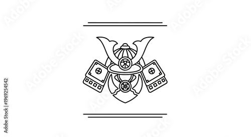 Samurai Helmet Emblem - Japanese Warrior Armor Icon, Traditional Symbol