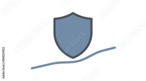 Solid blue shield symbol with a subtle curved line below, representing security and protection.