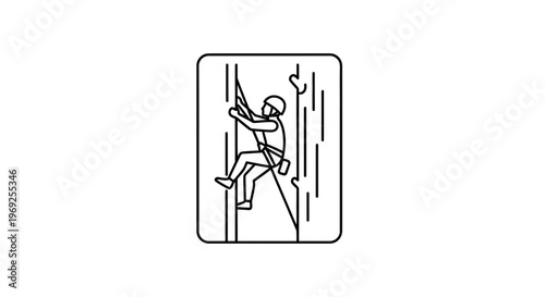 Rock Climbing Icon: Person Ascending Vertical Cliff Face with Gear