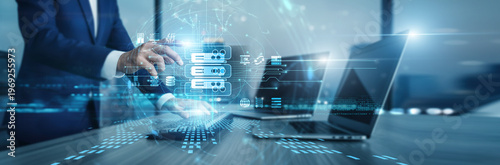 Quadro su tela Hosting provider working on computer servers to maintain website uptime