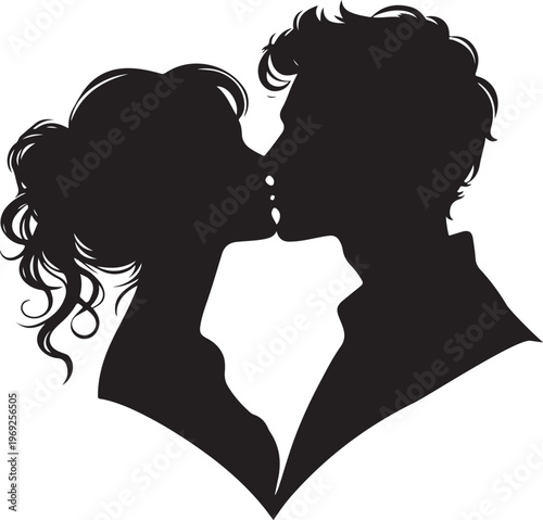 Two silhouettes sharing a tender moment with intertwined hearts Vector, illustration