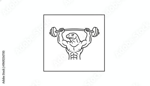 Muscular Lizard Bodybuilder Lifting Barbell, Fitness Mascot, Gym Motivation