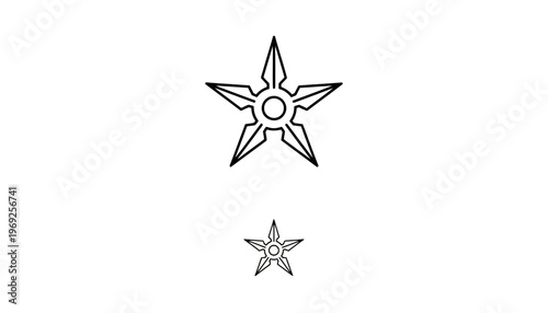 Ninja Star Shuriken Weapon Icon Set - Black and White Vector Art