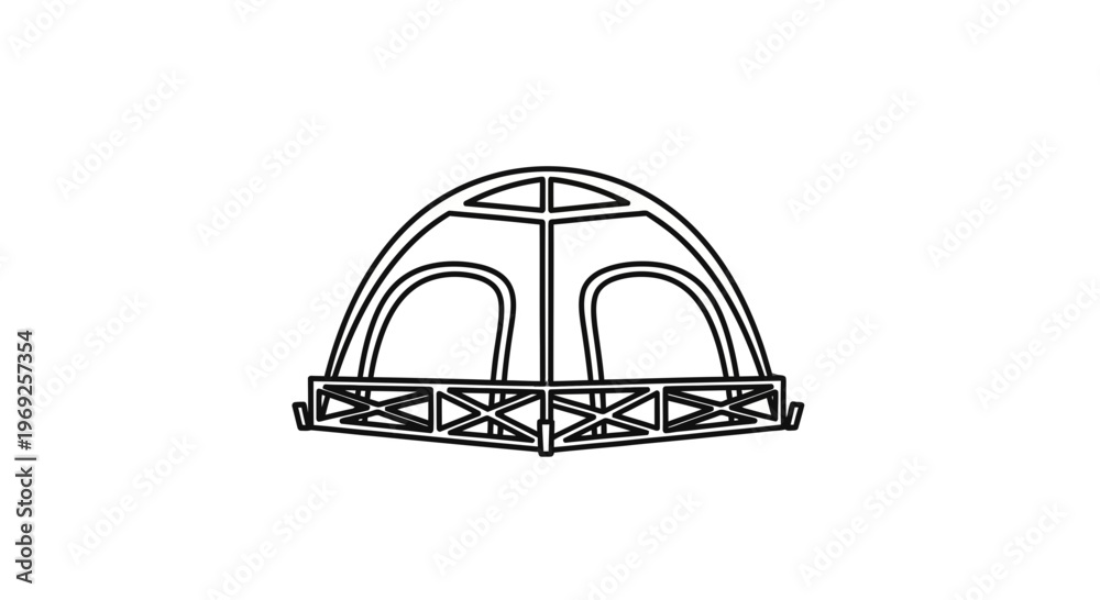 Fototapeta premium Minimalist outdoor glamping tent icon line art illustration with a structured base design