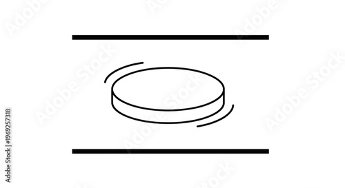 Minimalist black and white vector depicting a rotating disc between parallel lines, indicating