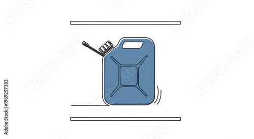 Blue fuel jerry can continuous line drawing isolated on white background digital illustration for