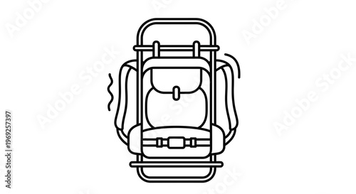 Detailed outline illustration of a classic trekking backpack, ready for outdoor adventure and