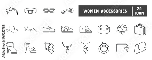 20 Women Accessories Line Icon Illustration Set