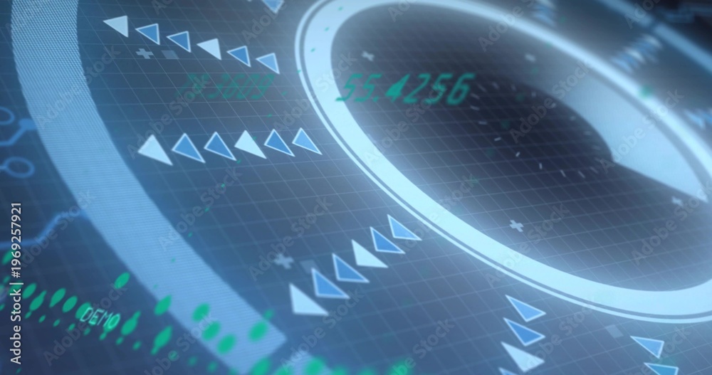 Fototapeta premium Showing circular HUD gauge over dark grid, showing teal readout 55