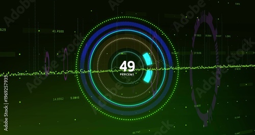 Displaying central HUD on dark green dashboard, with concentric ring and 49 PERCENT label