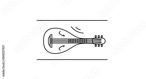 Elegant minimalist outline illustration of a stringed musical instrument creating melodic sound