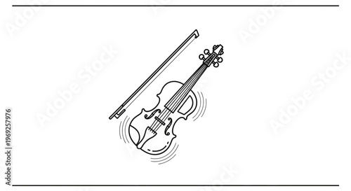 Elegant monochrome illustration of a classical string instrument and its bow depicting musical