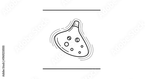 Stylized line art illustration of a traditional ocarina musical instrument with flowing sound wave